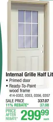 Menards Mastercraft 32W x 80H Primed Steel Internal Grille Half Lite Prehung Exterior Door - Right Inswing offer