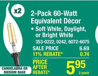 Menards Sylvania TruWave 60 Watt Equivalent Clear Dimmable B10 E12 Soft White LED Light Bulb - 2 Pack offer