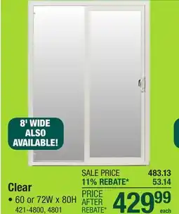 Menards Summit Patio Doors 60W x 80H White Vinyl Reversible Sliding Patio Door with Screen offer