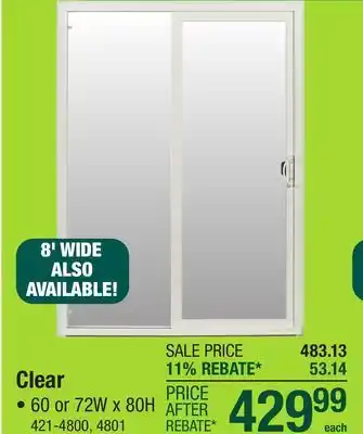 Menards Summit Patio Doors 60W x 80H White Vinyl Reversible Sliding Patio Door with Screen offer