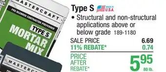 Menards Mortar Mix Type S - 80 lbs offer