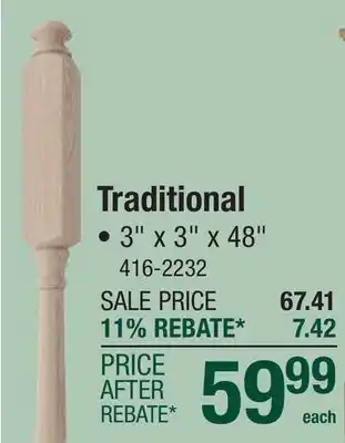 Menards Mastercraft Traditional Unfinished Oak 3 x 3 x 48 Full Newel offer