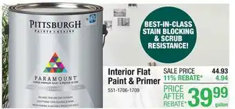 Menards Pittsburgh Paints & Stains Paramount Interior Flat Paint & Primer White/Pastel Base - 1 gal offer