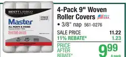 Menards Bestt Liebco Master 9 x 3/8 Woven Polyester Paint Roller Cover - 4 Pack offer