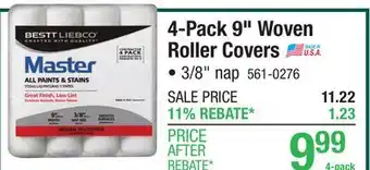 Menards Bestt Liebco Master 9 x 3/8 Woven Polyester Paint Roller Cover - 4 Pack offer