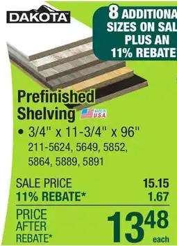 Menards Dakota 11-3/4 x 8' Cottage Prefinished Square Edge Shelf offer