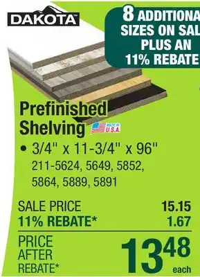 Menards Dakota 11-3/4 x 8' Cottage Prefinished Square Edge Shelf offer