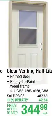 Menards Mastercraft 32W x 80H Primed Steel Venting Half Lite Prehung Exterior Door - Right Inswing offer