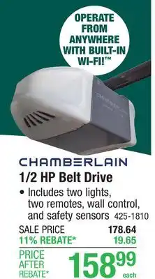 Menards Chamberlain 1/2 HP Wi-Fi Belt Drive Garage Door Opener offer