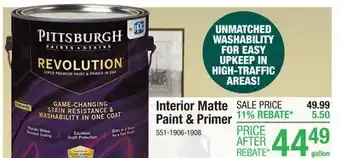 Menards Pittsburgh Paints & Stains Revolution Interior Matte Babys Breath Paint & Primer - 1 gal offer