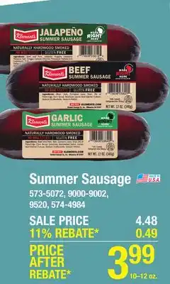 Menards Klement's Garlic Summer Sausage - 12 oz offer