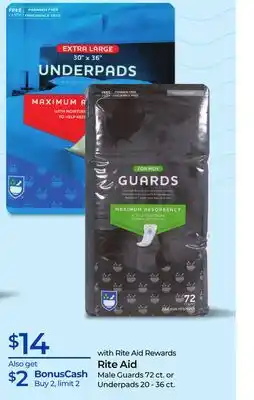 Rite Aid Rite Aid Male Guards 72 ct. or Underpads 20-36 ct offer