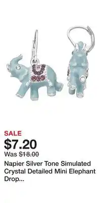 Kohl's Napier Silver Tone Simulated Crystal Detailed Mini Elephant Drop Earrings offer