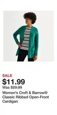 Kohl's Women's Croft & Barrow Classic Ribbed Open-Front Cardigan offer