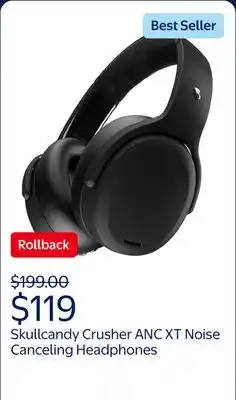 Walmart Skullcandy Crusher ANC XT 2 over-Ear Noise Cancelling Headphones, Black offer