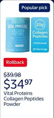 Walmart Vital Proteins Collagen Peptides Powder Supplement for Hair, Skin, and Nails, Unflavored offer