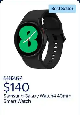 Walmart Samsung Galaxy Watch4 40mm Smart Watch, Bluetooth, Black offer