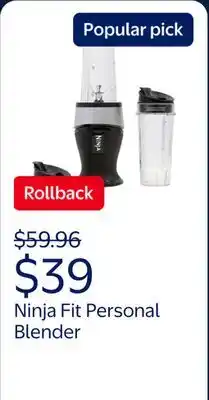 Walmart Ninja Fit Personal Single-Serve Blender, Two 16-oz. Cups, QB3000SS offer