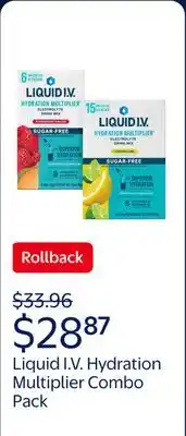 Walmart Liquid I.V. Lemon Lime + Raspberry Melon Sugar Free Hydration Multiplier Combo Pack offer