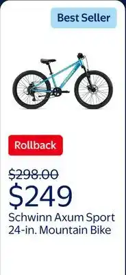 Walmart Schwinn Axum Sport Youth Unisex 24-in. Mountain Bike, Blue offer