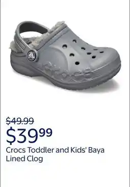 Walmart Crocs Toddler and Kids' Baya Lined Clog offer