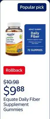 Walmart Equate Daily Fiber Supplement Gummies offer