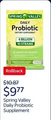 Walmart Spring Valley Daily Probiotic Supplement Delayed Release Capsules, 30 Count, Unisex offer