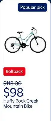 Walmart 26 Huffy Rock Creek Mountain Bike, 18-Speeds, 13 Years or Older, Mint offer