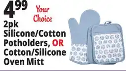 Ocean State Job Lot 2pk Silicone/Cotton Potholders, OR Cotton/Silicone Oven Mitt offer