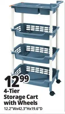 Ocean State Job Lot HomeLiving 4-Tier Multipurpose Storage Cart with Wheels offer