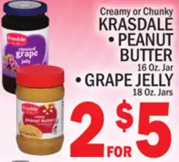 C Town KRASDALE PEANUT BUTTER 16 Oz. Jar, GRAPE JELLY 18 Oz. Jars offer