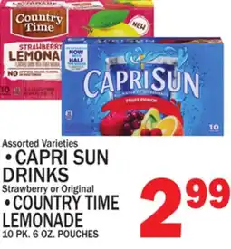 C Town CAPRI SUN DRINKS Strawberry or Original COUNTRY TIME LEMONADE 10 PK. 6 OZ. POUCHES offer