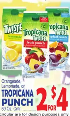 Bravo Supermarkets TROPICANA ORANGEADE, LEMONADE, OR PUNCH offer