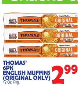 Bravo Supermarkets THOMAS' 6PK ENGLISH MUFFINS (ORIGINAL ONLY) offer