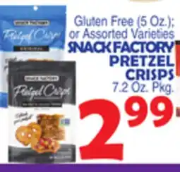 Bravo Supermarkets SNACK FACTORY PRETZEL CRISPS 7.2 Oz. Pkg offer