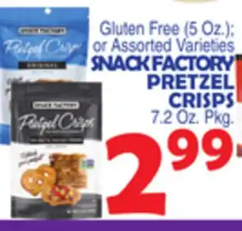 Bravo Supermarkets SNACK FACTORY PRETZEL CRISPS 7.2 Oz. Pkg offer