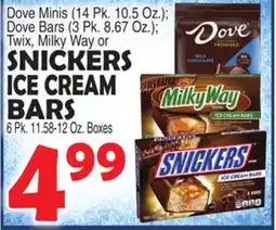 Bravo Supermarkets SNICKERS ICE CREAM BARS 6 Pk. 11.58-12 Oz. Boxes offer