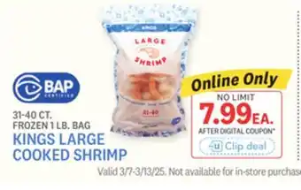 Kings Food Markets KINGS LARGE COOKED SHRIMP offer