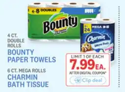 Kings Food Markets 4 CT. DOUBLE ROLLS BOUNTY PAPER TOWELS 6 CT. MEGA ROLLS CHARMIN BATH TISSUE offer