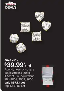 JC Penney Round, heart or square cubic zirconia studs, 1-1/2 ct. t.w. equivalent‡ offer