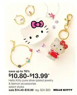 JC Penney Hello Kitty pure silver-plated jewelry & fashion accessories offer