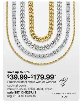 JC Penney Stainless steel chain with or without cubic zirconia offer