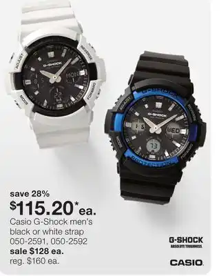 JC Penney Casio G-Shock men's black or white strap offer