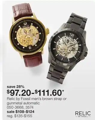 JC Penney Relic by Fossil men's brown strap or gunmetal automatic offer