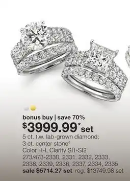 JC Penney 5 ct. t.w. lab-grown diamond 3 ct. center stone◊ Color H-I, Clarity SI1-SI2 offer