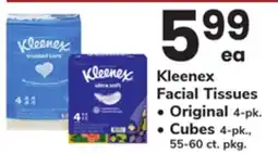 ACME Kleenex Facial Tissues Original 4-pk., Cubes 4-pk., 55-60 ct. pkg offer