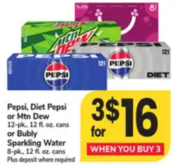 ACME Pepsi, Diet Pepsi or Mtn Dew 12-pk., 12 fl. oz. cans or Bubly Sparkling Water 8-pk., 12 fl. oz. cans offer