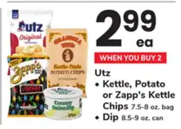 ACME Utz, Kettle, Potato or Zapp's Kettle Chips 7.5-8 oz. bag, Dip 8.5-9 oz. can offer