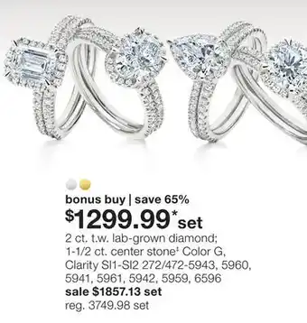 JC Penney 2 ct. t.w. lab-grown diamond 1-1/2 ct. center stone‡ Color G, Clarity SI1-SI2 offer