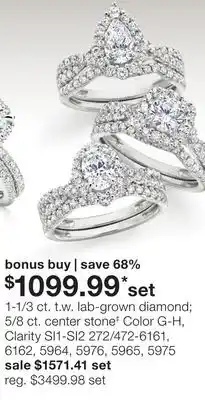 JC Penney 1-1/3 ct. t.w. lab-grown diamond 5/8 ct. center stone‡ Color G-H, Clarity SI1-SI2 offer